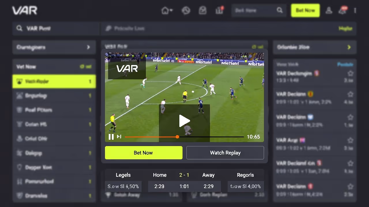 Οθόνη VAR που δείχνει αμφιλεγόμενη απόφαση με εξοργισμένους παίκτες και φιλάθλους στο γήπεδο